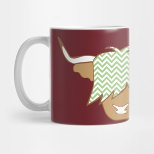 Highland cow with green and white geometric pattern Mug